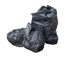 Front view of garbage in black plastic bag at garbage dump isolated with clipping path in file format png