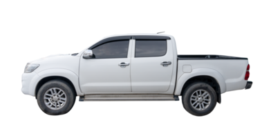 Side view of white pickup truck isolated with clipping path in file format png