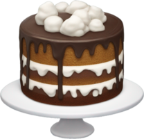 A cake with chocolate frosting and marshmallows on top png