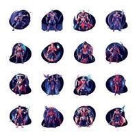 Collection of Fighter Characters Flat Illustrations vector