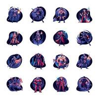 Combat Characters Flat Style Illustrations vector
