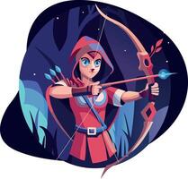 A flat style character illustration of a bowwoman vector