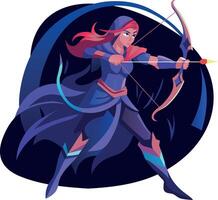 A flat style character illustration of a bowwoman vector