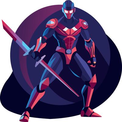 A flat illustration of brave swordsman