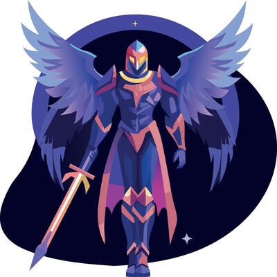 A flat illustration of brave swordsman