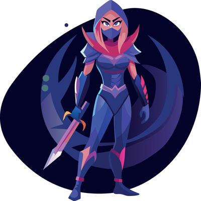 A flat illustration of brave swordsman