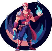 Ninja character in fighting pose, flat illustration vector