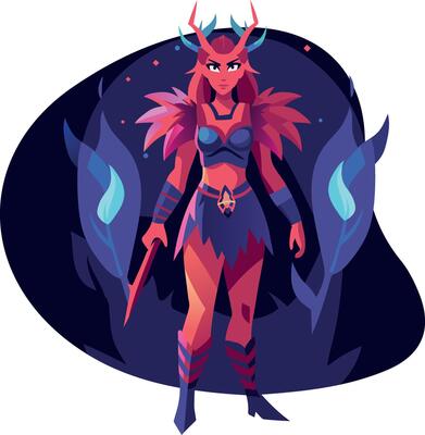 Dagger girl in fighting pose, flat character illustration