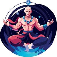 Ninja character in fighting pose, flat illustration vector