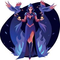 Raven witch flat character illustration vector