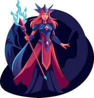 Flat character illustration of a sorceress vector