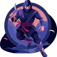 Ninja character in fighting pose, flat illustration vector