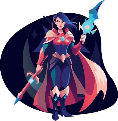 A flat illustration of brave swordsman