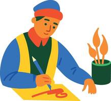 A flat character icon of a calligrapher vector