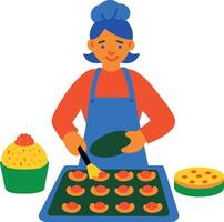 Flat character icon of girl doing baking vector