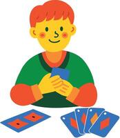 A flat style icon of boy playing card game vector