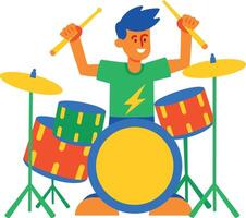 A flat character icon of drumming boy vector