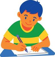 A flat icon of boy writing in notebook vector