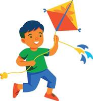 A flat icon of boy flying kite vector