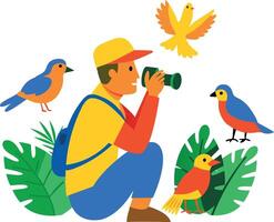 A flat character icon of ornithologist vector