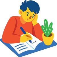 A flat character icon of author writing in book vector