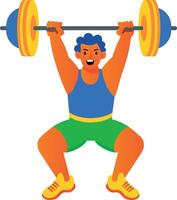 A flat character icon of weightlifting vector