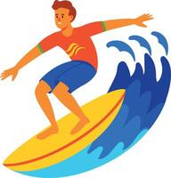 Flat character icon of a surfing boy vector