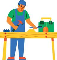 Flat character icon of a woodworking person vector