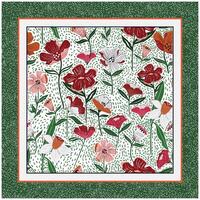Red Flower with Green Leaves Square Scarf print with Doted Textured Background. vector