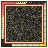 Doted and Line Colorful Square Shape Scarf Print in Dark Background with Geometric Border vector