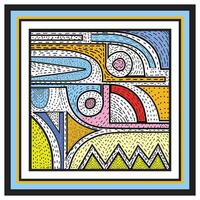 Abstract Colorful Geometric and Line Art Print with Doted Textured Background, Square Shape Scarf Pattern. vector