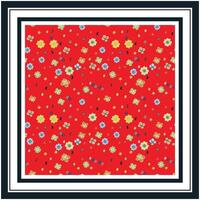 Colorful Ditsy Flower Print Placement with Red Color Background , Square Shape Scarf. vector