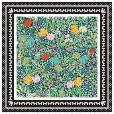 Flowers Print Placement in multicolor, Line and Dot Texture Background