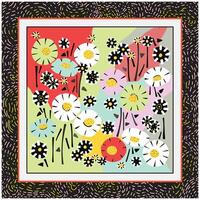 Colorful Flower Scarf Print Pattern in Square Shape Multicolor background vector