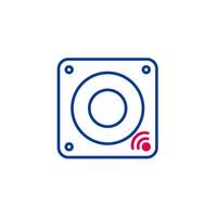 A blue and white square with a red circle on it vector