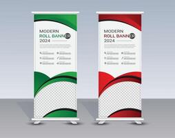Abstract roll up banners with red and green stripes vector
