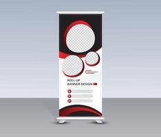 Stand roll up red banner template design vector