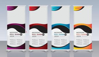 Creative roll up banner template set with abstract shapes vector