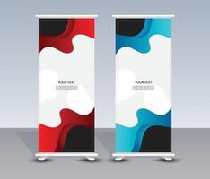 Abstract red and blue roll up banner template design vector