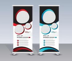 Modern red and blue roll up banner template design vector