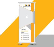Yellow geometric roll up banner template design vector