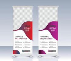 Modern red and purple abstract roll up banner template design vector