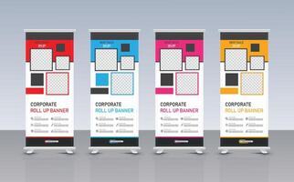 Modern geometric roll up banner template set design vector
