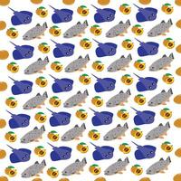 Stingray, fish with fruit as a pattern background vector