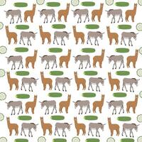 alpaca, donkey with fruit as a pattern background vector
