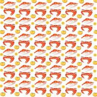 crab, shrimp with fruit as a pattern background vector