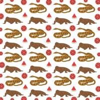 anaconda, komodo dragon with fruit as a pattern background vector
