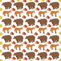 bear, fox with fruit as a pattern background vector