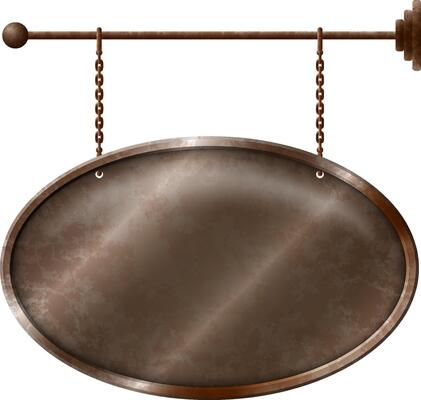Elliptic rusty metal signboard