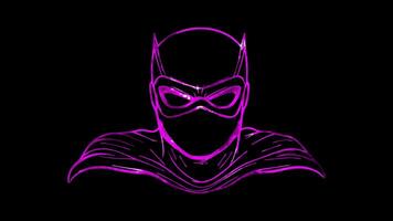 Neon frame effect, Superhero mask featuring a cape on black background video